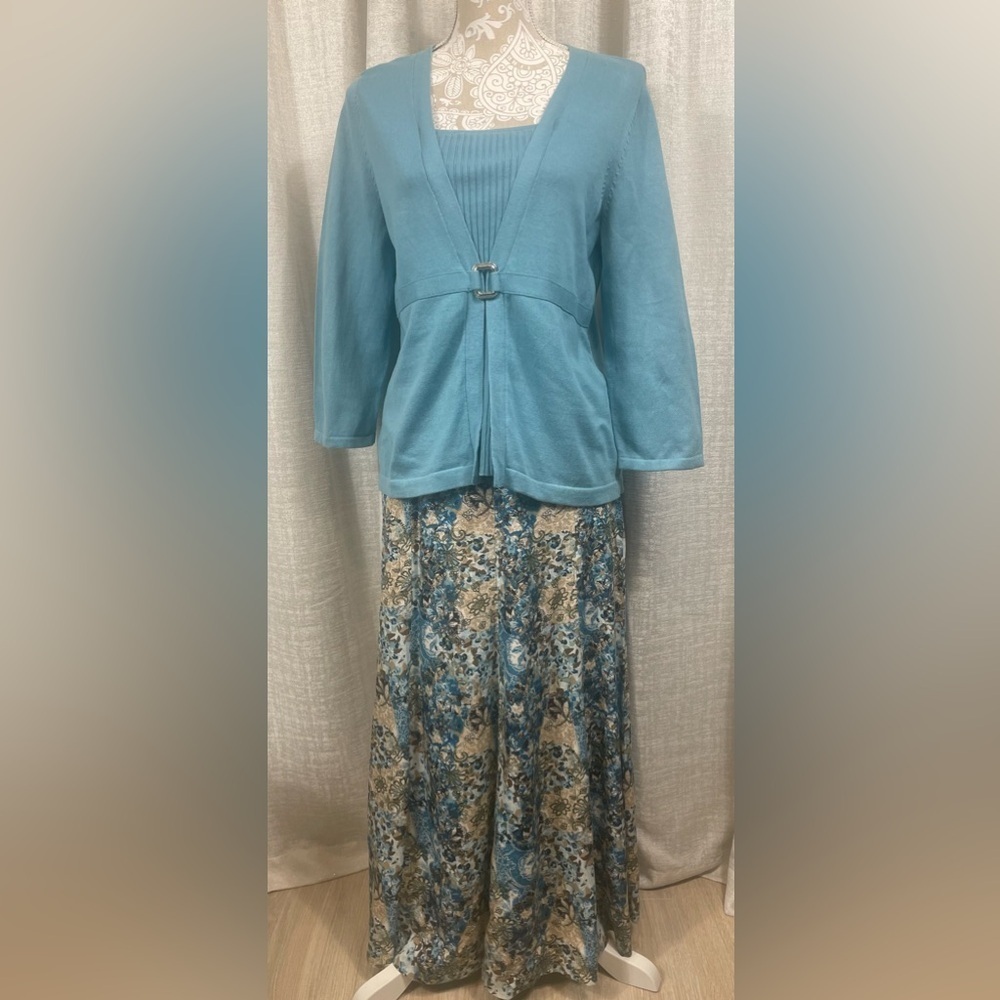 C&B Teal Cardigan & Floral Maxi Skirt Set Sz M/10 - Picture 4 of 11